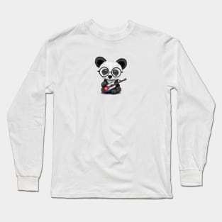 Baby Panda Playing Cuban Flag Guitar Long Sleeve T-Shirt